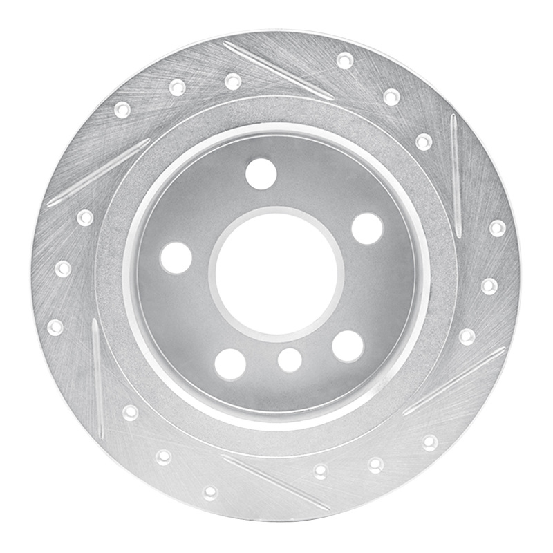 Mini Cooper Brake Rotor (1) - Rear Left - R1 Concepts - Drilled & Slotted - Silver - `14-`24